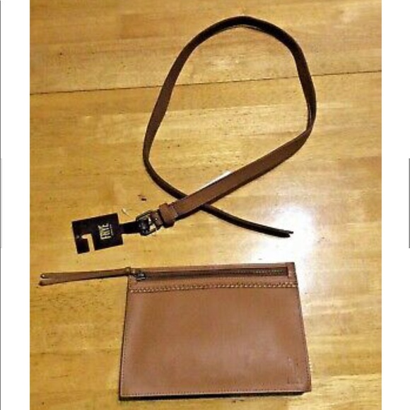 New $218 FRYE Tan Leather Braid BELT Remove BAG XL - Picture 1 of 13